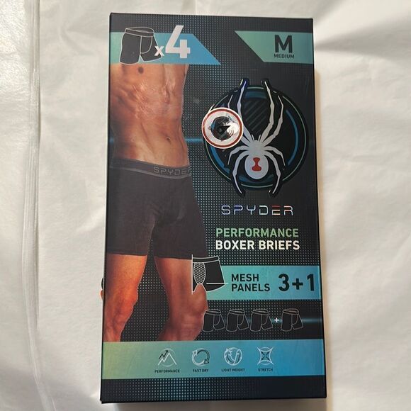 Spyder M Performance Boxer Briefs Polyester Spandex Lightweight Pack of 4 - Picture 7 of 9